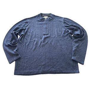 ECOTHS Organic Cotton Sweater Mans 2XL Long Sleeve Navy Blue 1/4 Zip Pullover